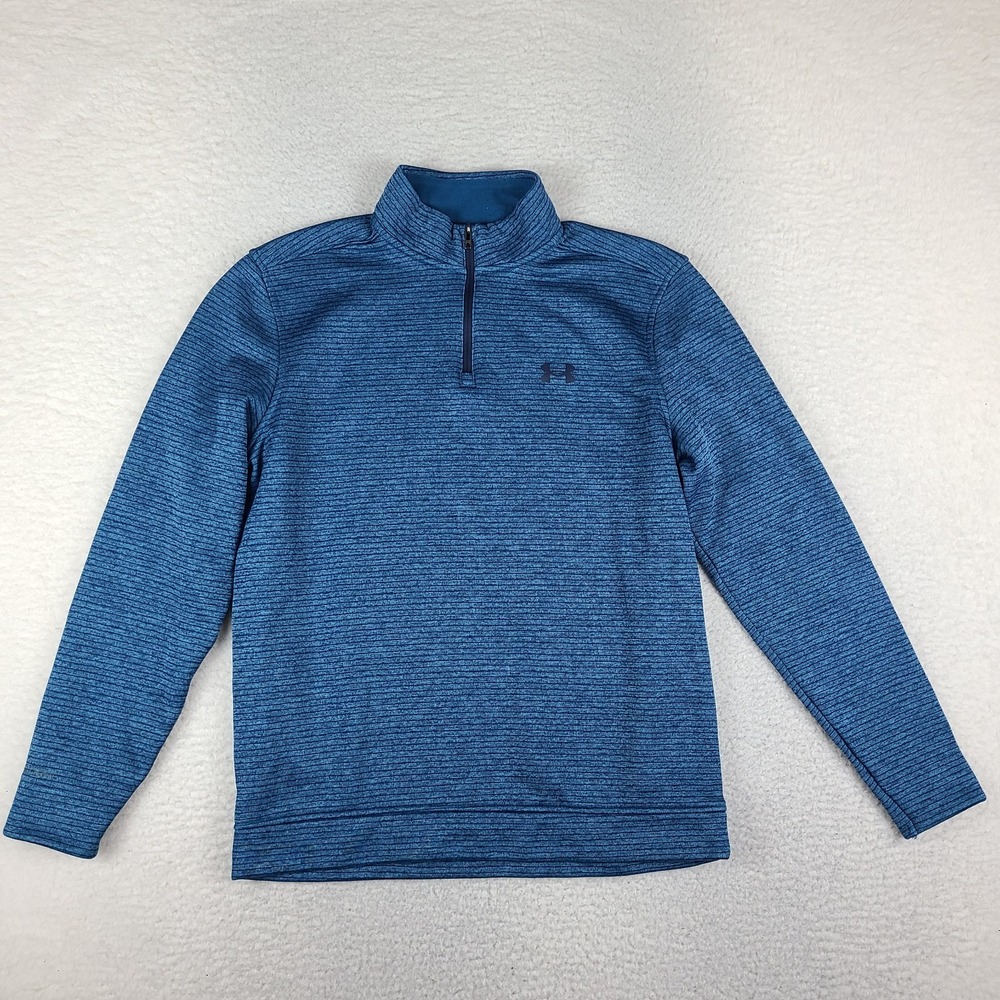 Under Armour Storm Sweater Mens Medium Blue Striped Performance Sweatshirt Golf